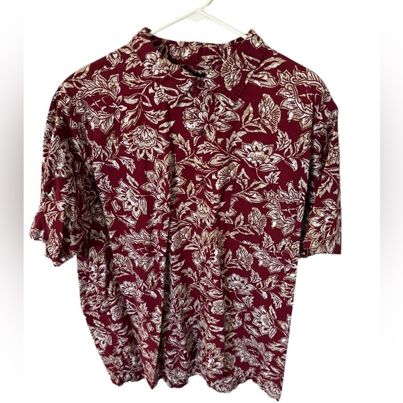 Cherokee Hawaiian Short Sleeve Shirt Burgundy Floral XL - Picture 1 of 4